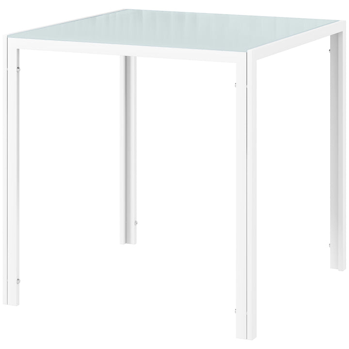Firkantet spisebord til 4 personer, hærdet glasplade, til køkken og spisestue, 75 x 75 x 75 cm, hvid