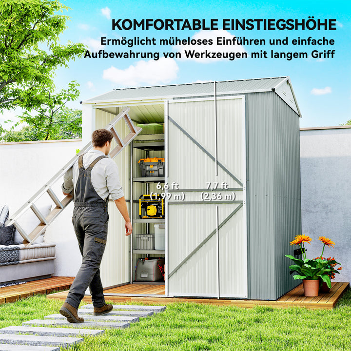Metalskur 3,5 m², højt aflåseligt skur med skråtag, ventilation, handsker, 209 x 177 x 236 cm