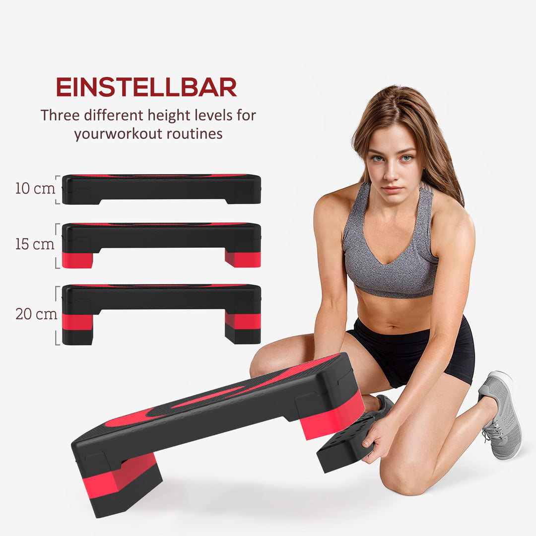 Aerobic stepper, højdejusterbar, til indendørs og udendørs brug, belastningskapacitet op til 150 kg, 80 x 31 x 10-20 cm, rød
