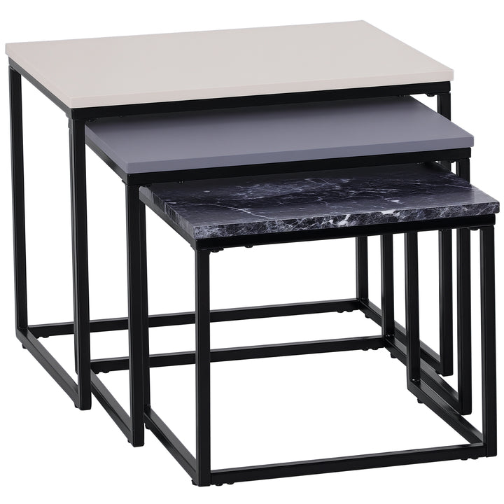 Sæt med 3 sofaborde, stabelbare sideborde, sofaborde, metalfod, mdf, 3 farver, 55 x 40 x 45 cm/48 x 37 x 40 cm/41 x 34 x 35 cm