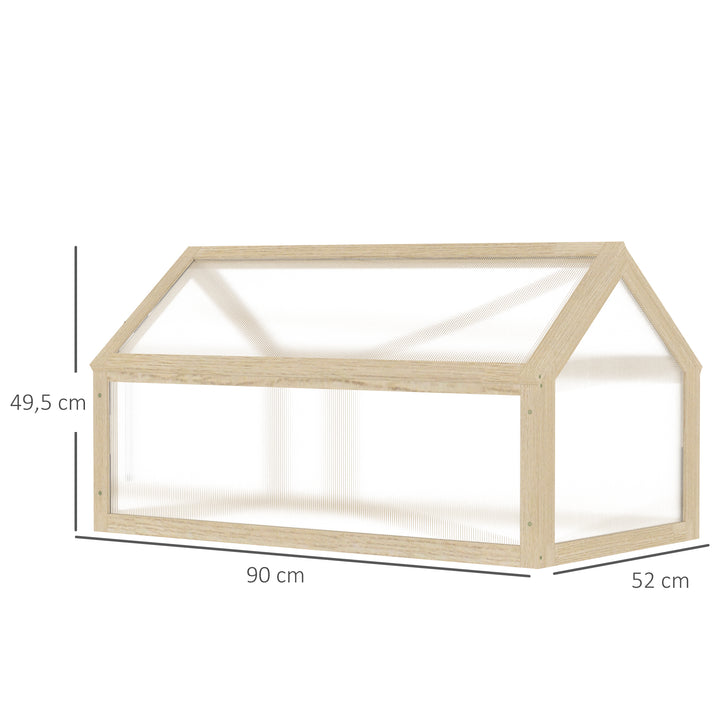 Minidrivhus, kompakt træplantehus, polycarbonatpaneler, ventilationshul, 90l x 52b x 49,5h cm, naturlig