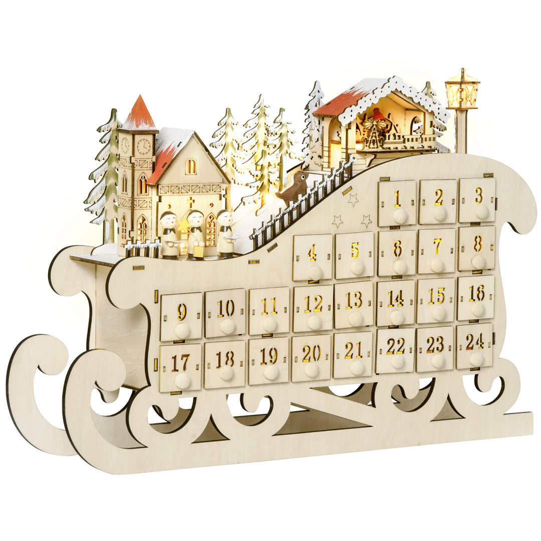 Adventskalender til at fylde med 24 skuffer, LED-lys, kaneform, gør-det-selv julekalender, nedtællingskalender til jul, gave til børn og voksne