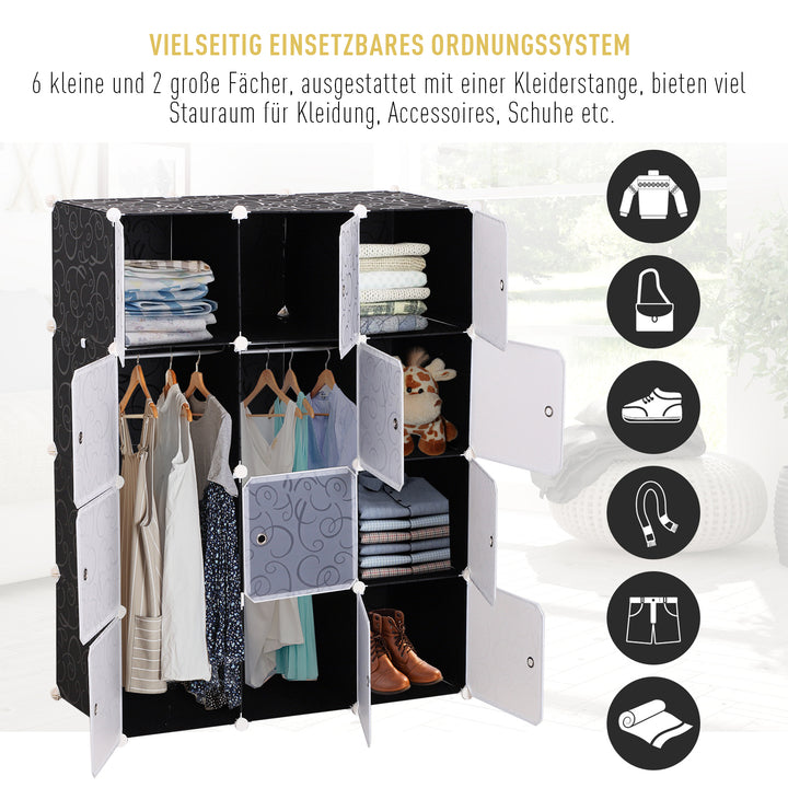 Gør-det-selv garderobereolsystem med 2 store og 9 små kuber gør-det-selv kubehylde, skohylde, opbevaringshylde til bøger og legetøj sort 111 x 47 x 145 cm