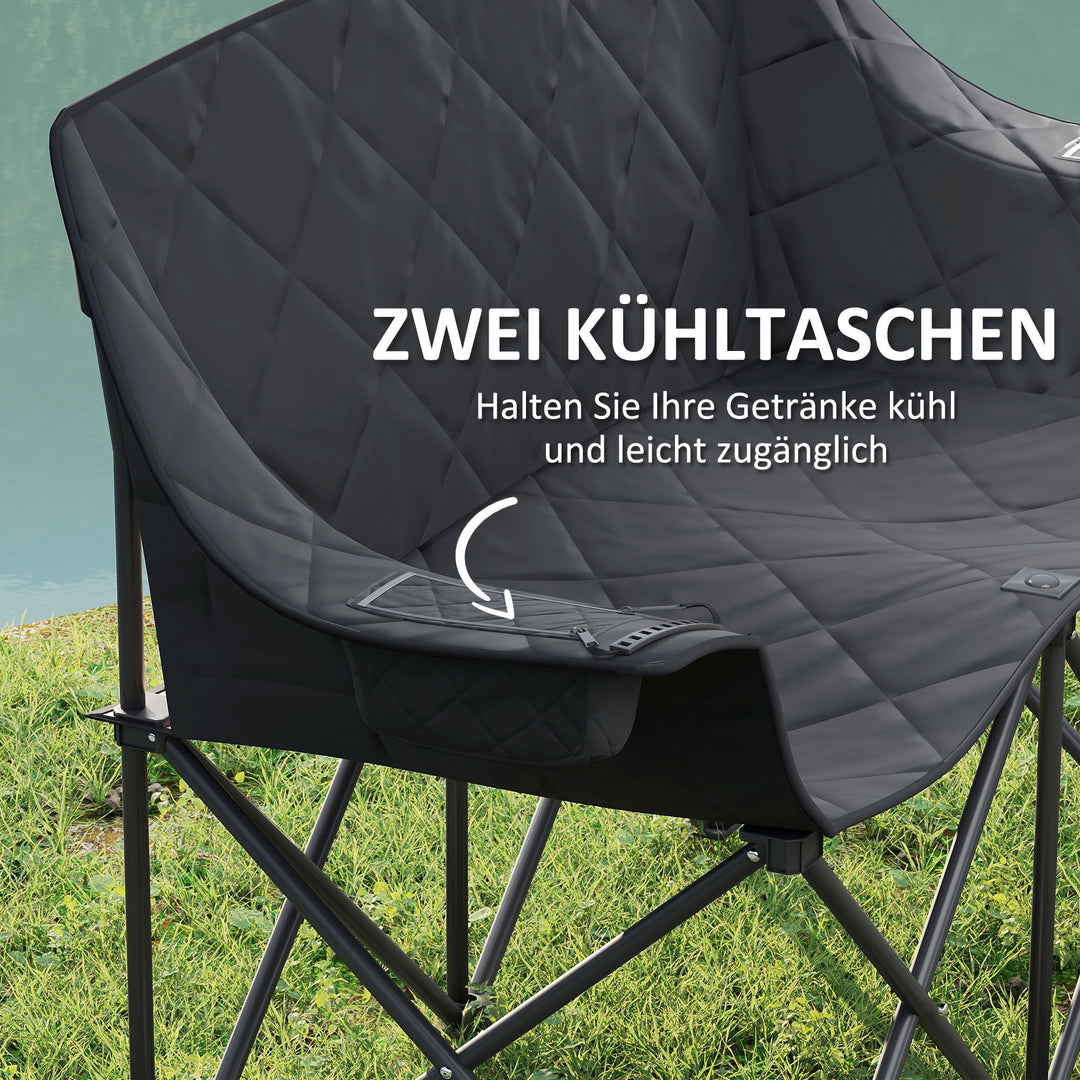 Klapstol, foldbar 2-personers campingstol med bæretaske, udendørs, lasteevne op til 250 kg, 145 x 60 x 92 cm, sort