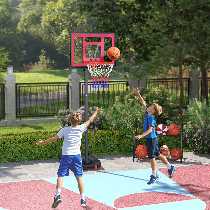 Børne basketballkurv, udendørs basketballkurv til børn, 200-260 cm højdejusterbar, med hjul, alder 6+, rød