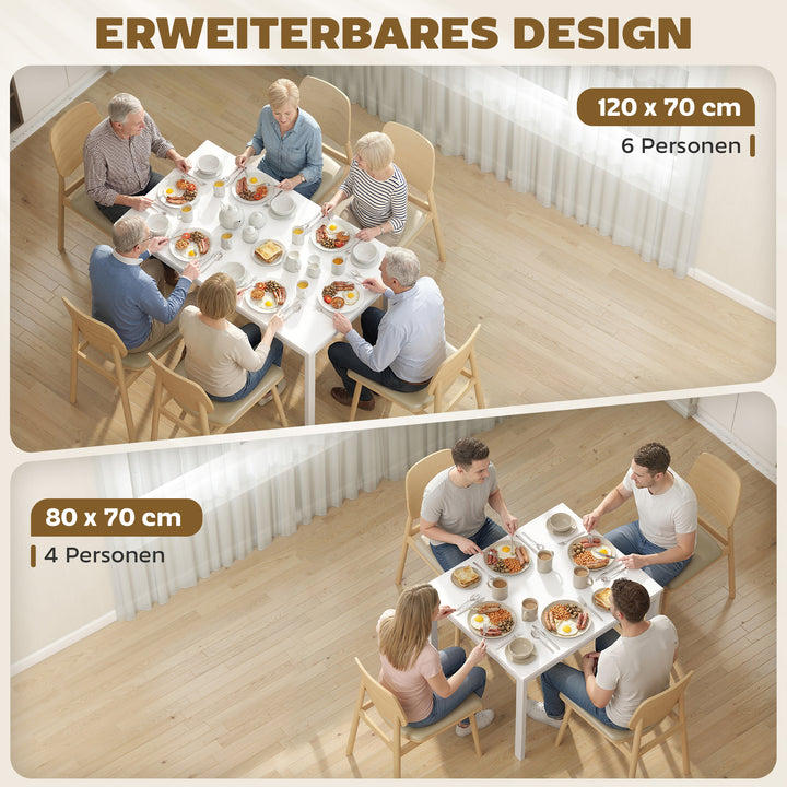 Udtrækkeligt spisebord 80-120 cm til 4-6 personer, pladsbesparende køkkenbord med nem udtræksmekanisme, naturfarvet