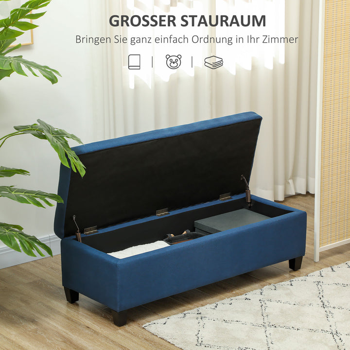 Bænk med opbevaring, fodskammel, entrébænk, knapsyninger, 125,1 cm x 48,9 cm x 41,3 cm, blå