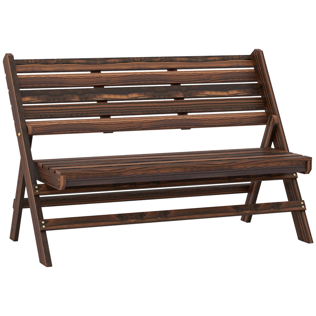 Havebænk til 2 personer, rustikt design, foldbar, naturtræ, 122 x 63 x 83 cm, forkullet overflade