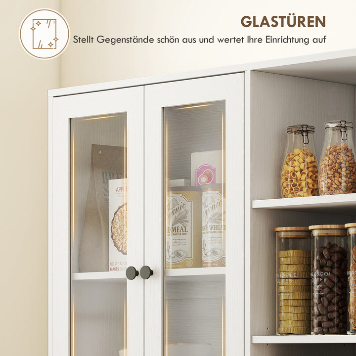 Køkkenskab med vitrinelåger, hylder, åben opbevaring, 172 cm høj, MDF, hvid