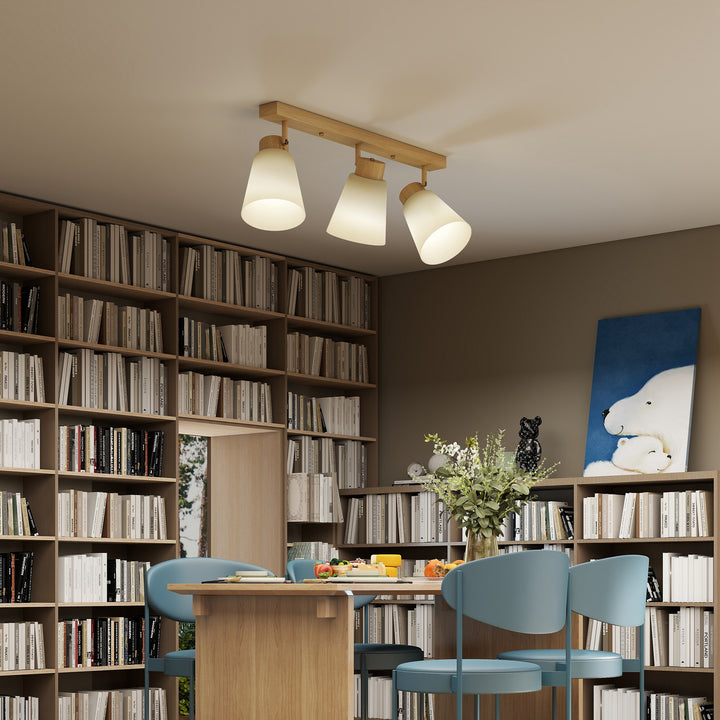 LED loftlampe 40W, loftlampe med dobbelt montering og 90° justerbare hoveder med 3 E27-fatninger, naturtræ