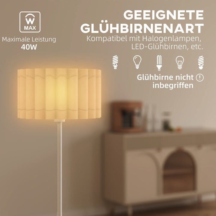 Gulvlampe i retrostil med plastikskærm og fodkontakt, metalstang, hvid