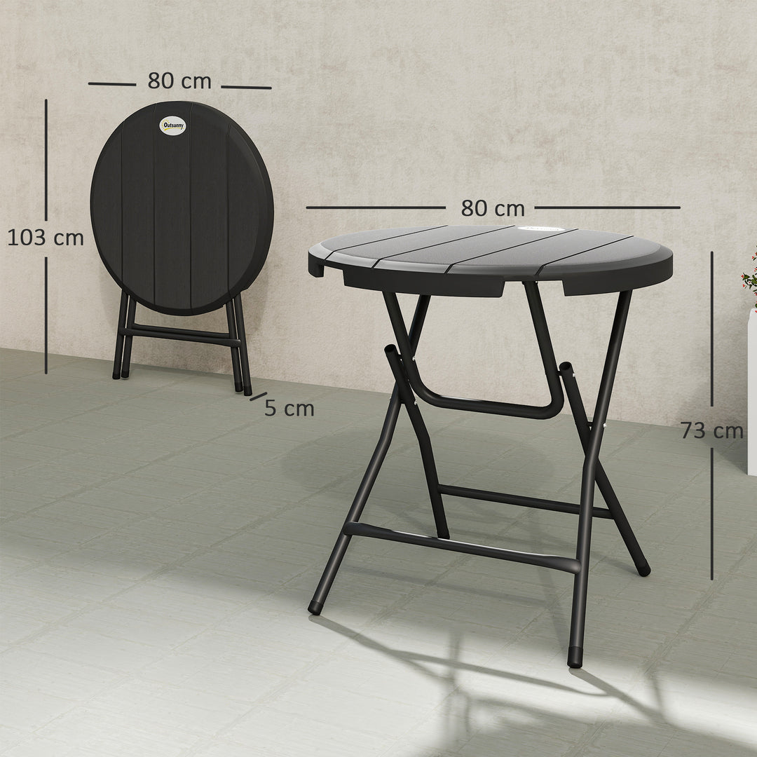 Havebord, rundt, foldbart, til 4 personer, trælook, stål+plast, mørkegrå, 80 x 80 x 73 cm