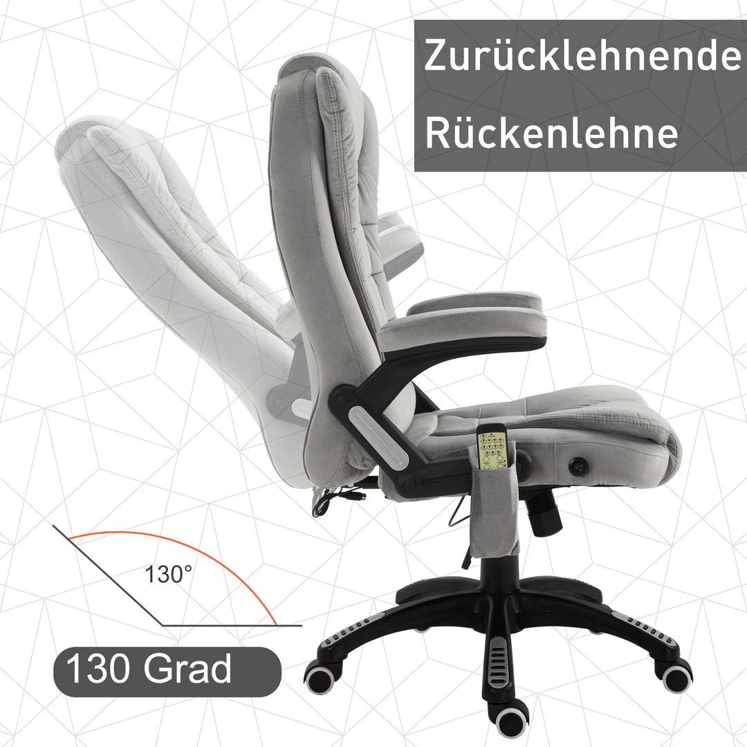 Kontorstol med vibrationsmassage, ergonomisk skrivebordsstol med varme- og lænefunktioner, højdejusterbar lederstol med fjernbetjening, sidelomme, fløjlslook, brun