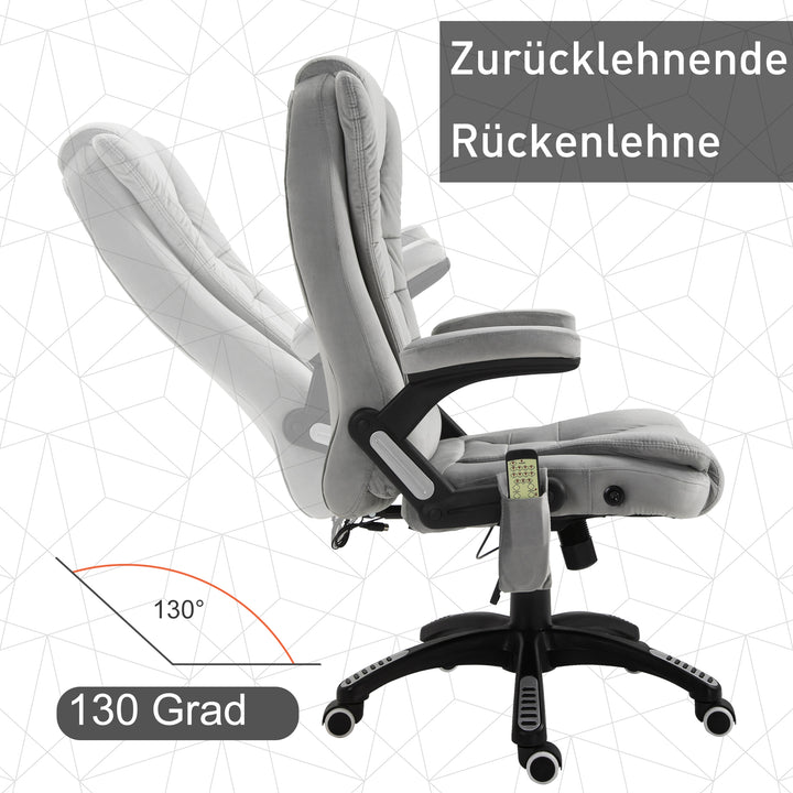 Kontorstol med vibrationsmassage, ergonomisk skrivebordsstol med varme- og lænefunktioner, højdejusterbar lederstol med fjernbetjening, sidelomme, fløjlslook, brun