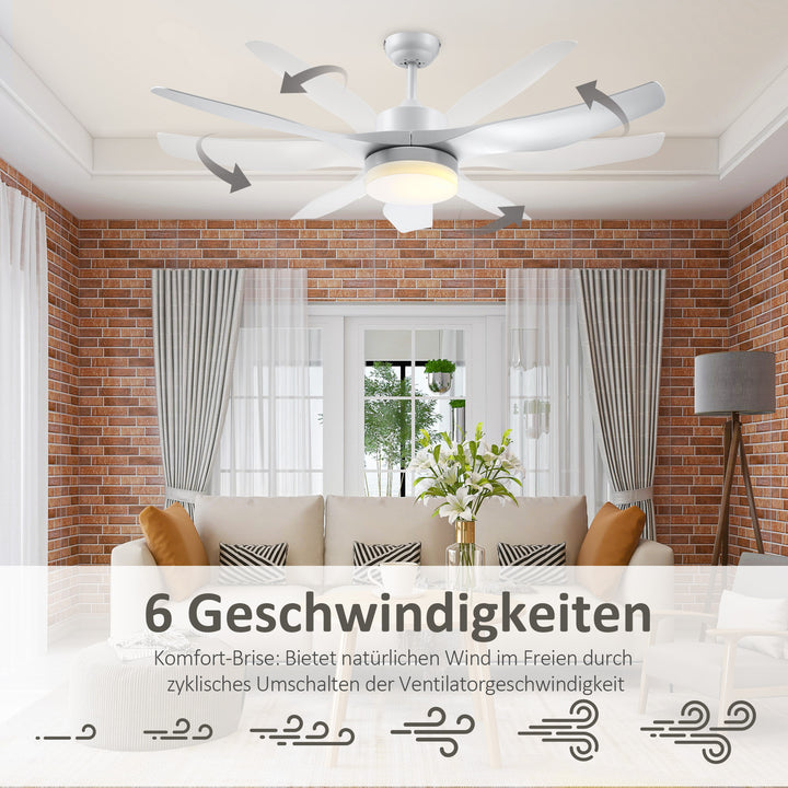 Loftventilator med led-lys, 2-i-1-design, med timer, fjernbetjening, loftslampe med ventilator, hvid