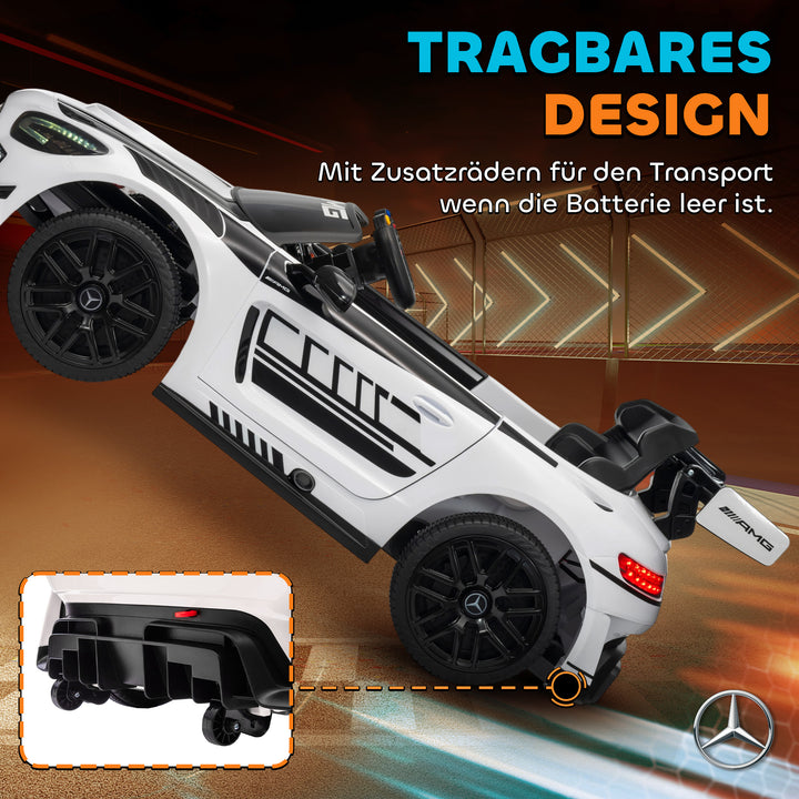 Mercedes elbil, børnekøretøj, 12V batteri, LED-lys, musikfunktion, horn, 3-8 år, hvid