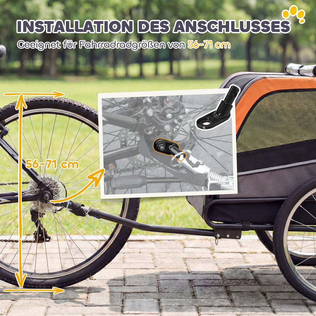 Hundetrailer, foldbar cykeltrailer med sikkerhedsreflekser til små og mellemstore hunde op til 20 kg, orange