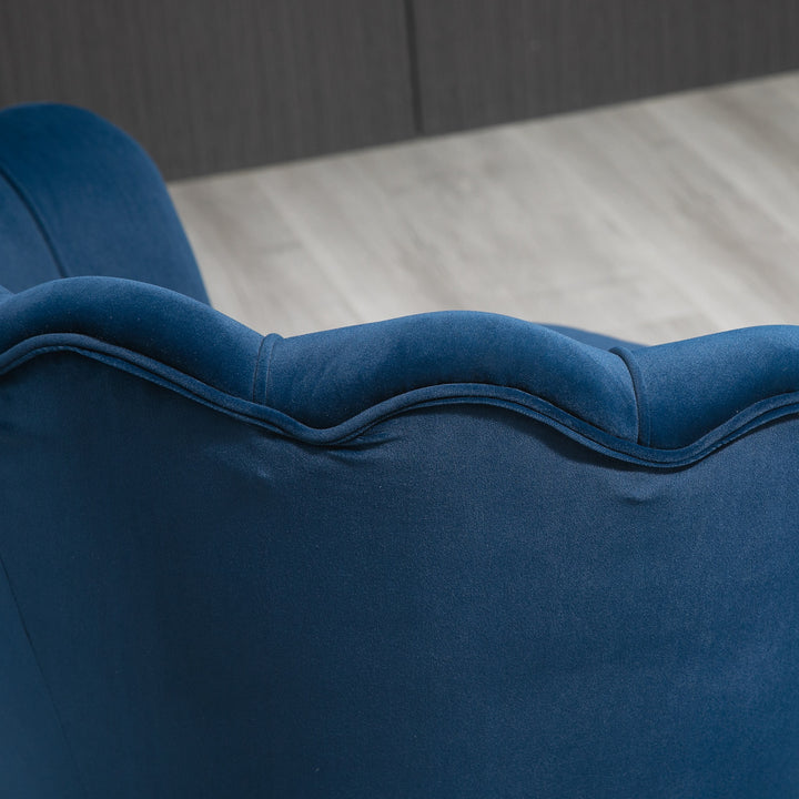 Lounge chair, vintage velour lænestol, metalstel, 76 x 67 x 74 cm, blå