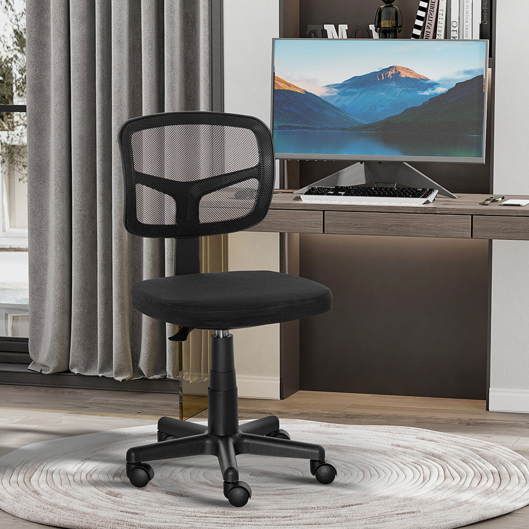 Kontorstol ergonomisk skrivebordsstol, højdejusterbar drejestol, pladsbesparende sort