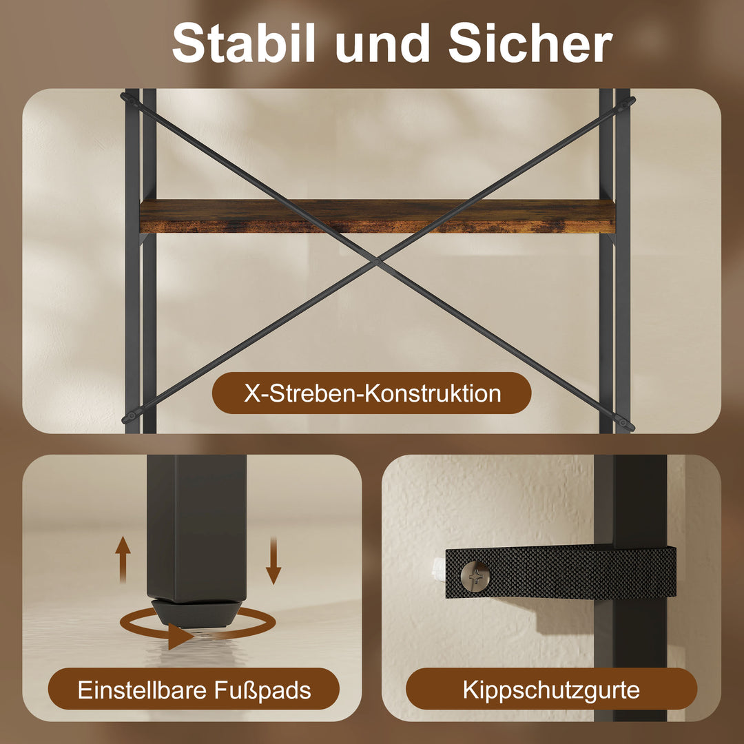 Bogreol, 5 hylder, metal, melaminoverflade, brun