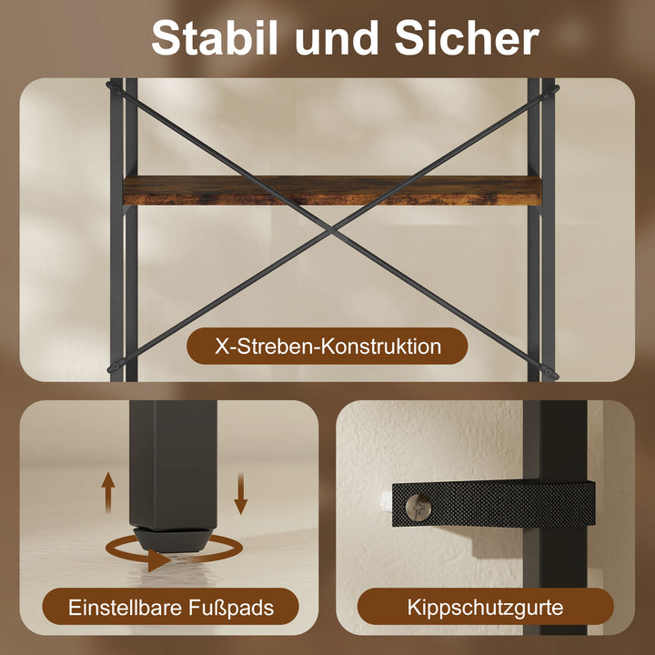 Bogreol, 5 hylder, metal, melaminoverflade, brun