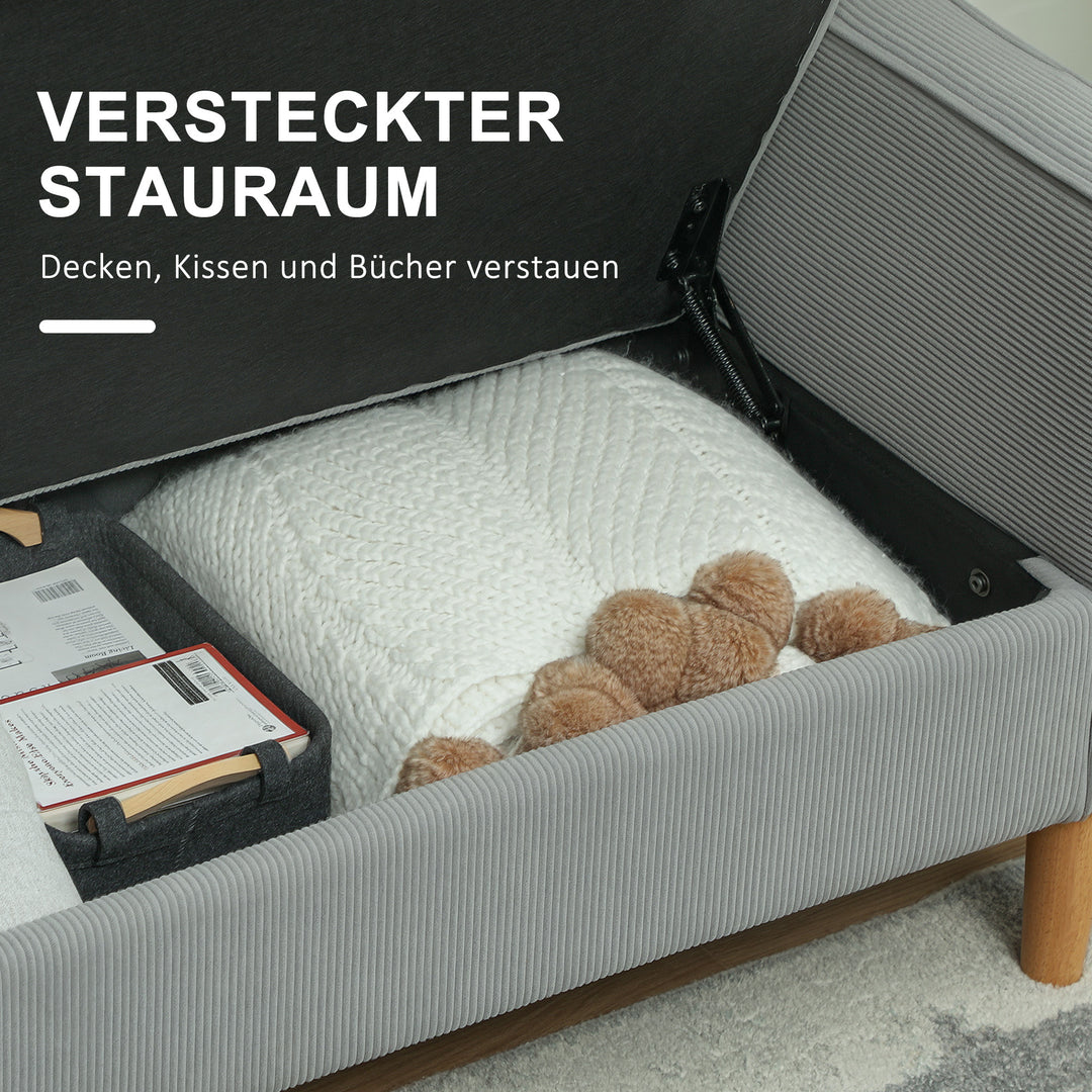 To-personers sofa med opbevaringsplads og massive træben, til stue, soveværelse, 117 x 63 x 79 cm, lysegrå