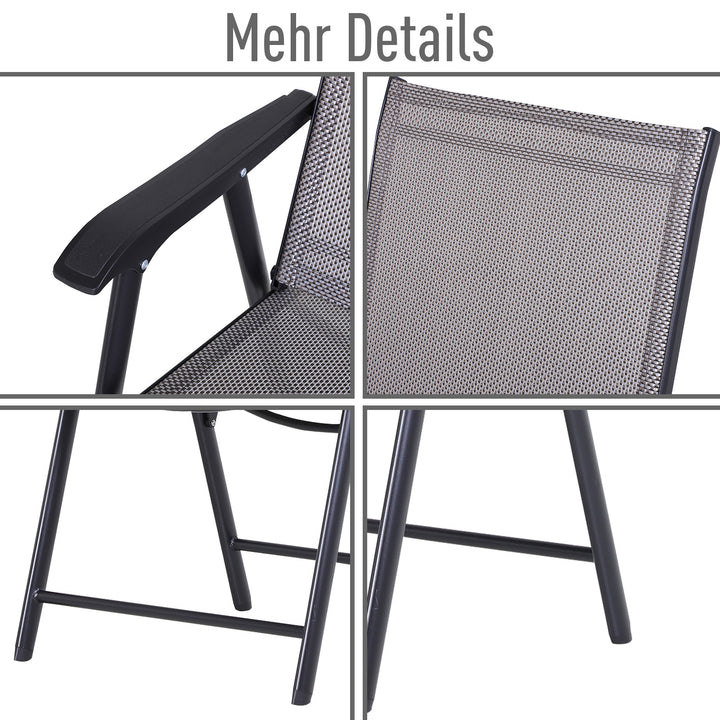 Klapstol med armlæn sæt med 2 campingstole fiskestol metalgrå 58 x 64 x 94 cm
