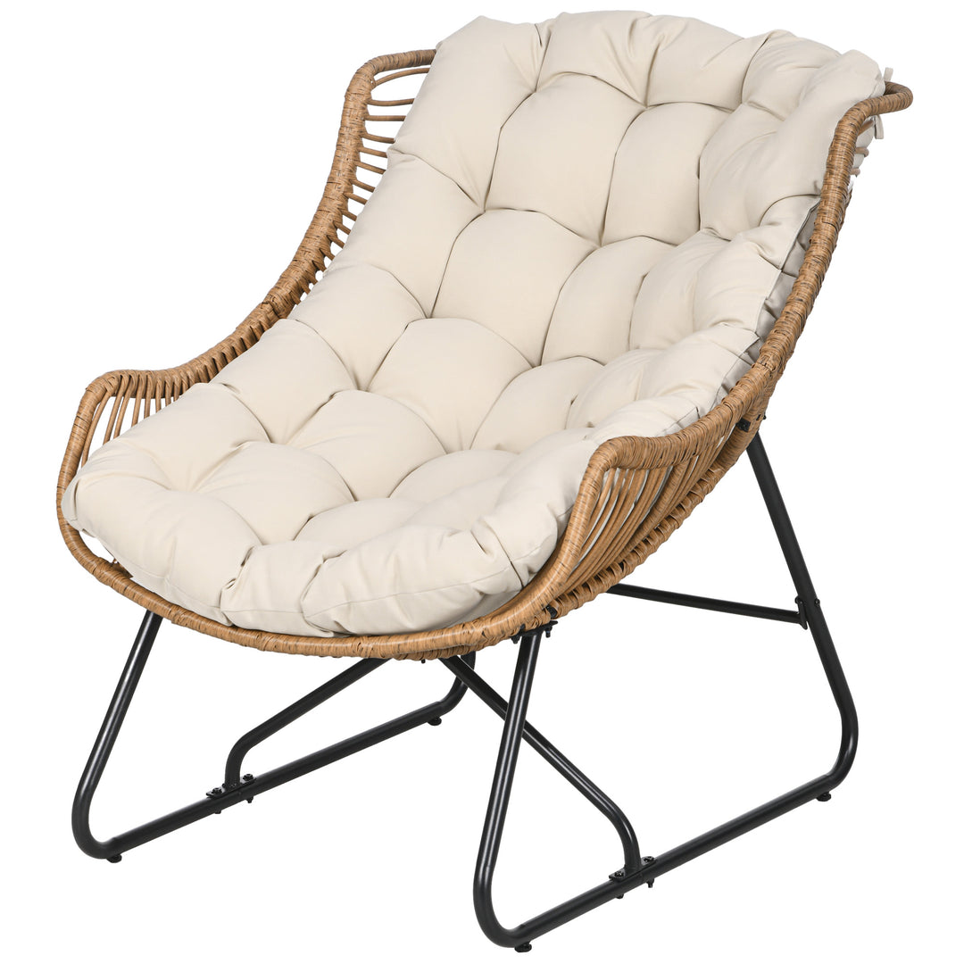 Havestue, rattan-look, udendørs lænestol, med hynde, metalstel, 75x101x90 cm, natur/khaki/sort