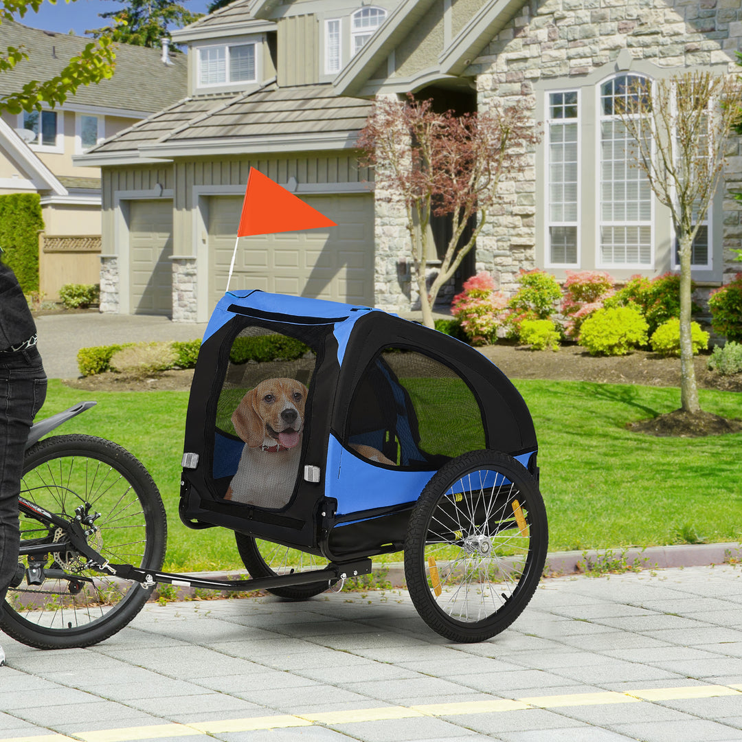 Hundetrailer, sammenklappelig cykeltrailer til hunde, vandafvisende, oxfordstof, stål, 140 x 71 x 83 cm, blå