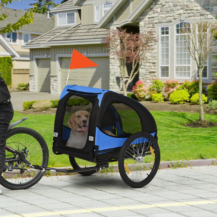 Hundetrailer, sammenklappelig cykeltrailer til hunde, vandafvisende, oxfordstof, stål, 140 x 71 x 83 cm, blå