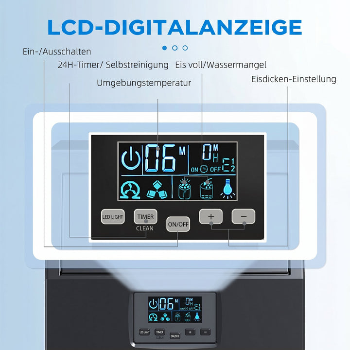 Kommerciel 30 kg/24 timer fritstående isterningmaskine med 4 kg kapacitet, selvrensende, timer, stål, sort