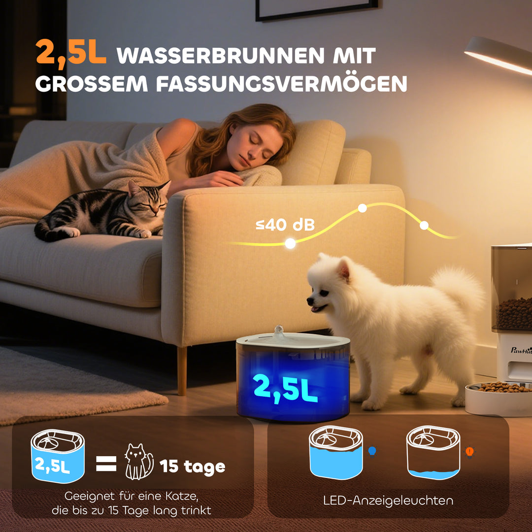 Automatisk foderautomat og 2,5 liters vanddispenser til små hunde og katte, hvid
