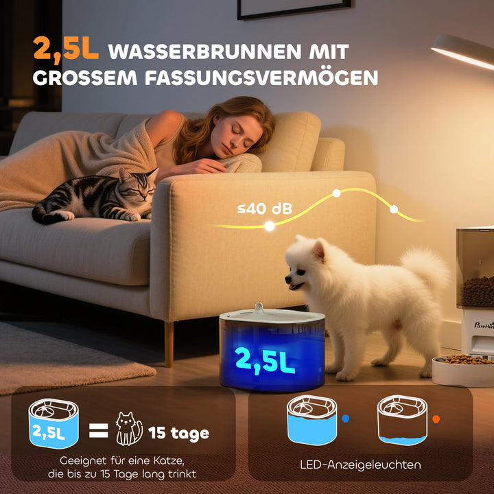 Automatisk foderautomat og 2,5 liters vanddispenser til små hunde og katte, hvid