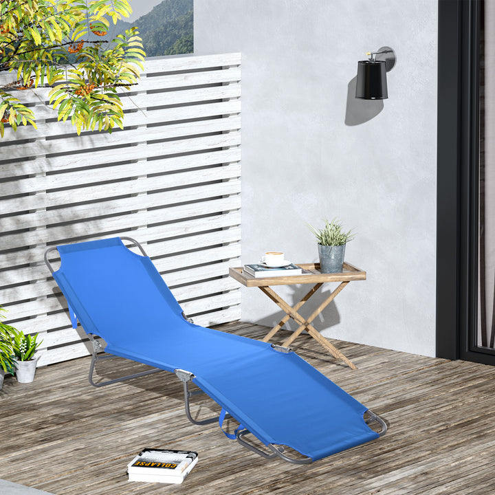 Solseng, foldbar, justerbar ryglæn, rustfri metalramme, 187 x 55 x 24 cm, blå