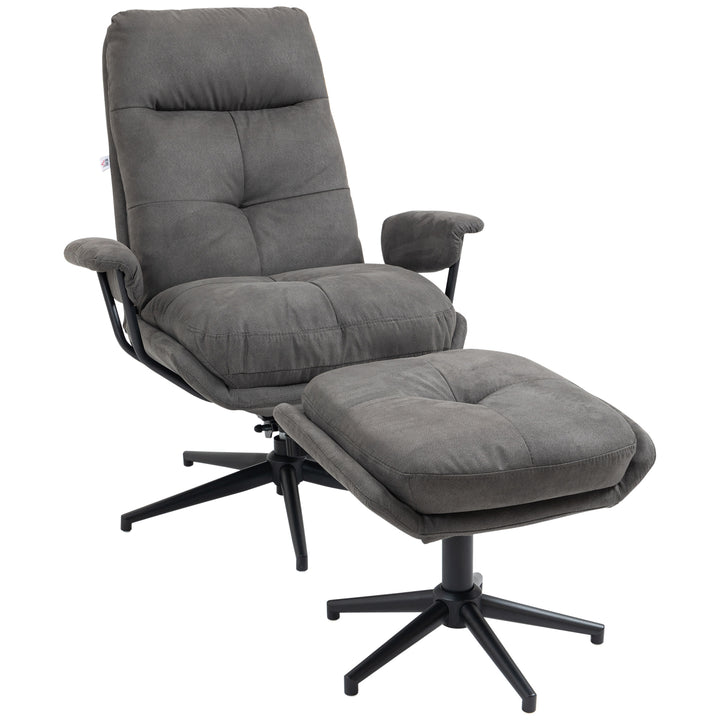 Lænestol med fodskammel, lænestol med fodskammel, justerbar ryglæn; mikrofiber, mørkegrå