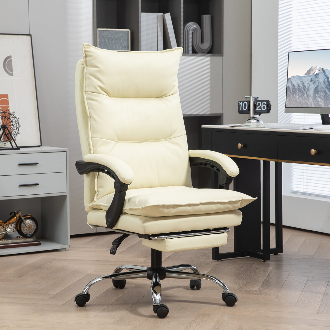 Kontorstol, justerbar sædehøjde, fodstøtte, kunstlæder, op til 135 kg, metalbase, 66 x 72 x 116-124 cm, beige