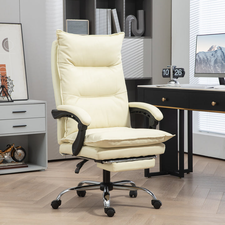 Kontorstol, justerbar sædehøjde, fodstøtte, kunstlæder, op til 135 kg, metalbase, 66 x 72 x 116-124 cm, beige