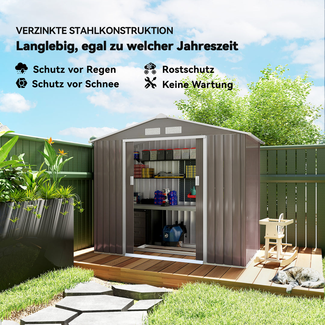 Redskabsskur med skydedøre 2,13 x 1,30 x 1,85 cm metalgrå