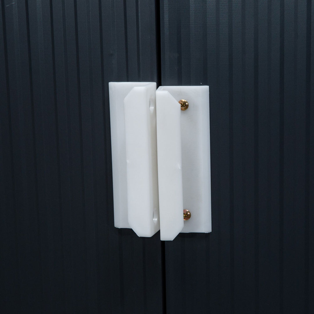 Haveskur med skydedøre, 2,13 x 1,30 x 1,85 cm, metal, trækulsgrå