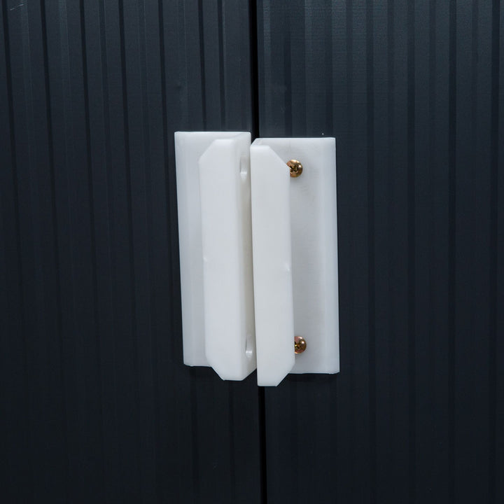 Haveskur med skydedøre, 2,13 x 1,30 x 1,85 cm, metal, trækulsgrå