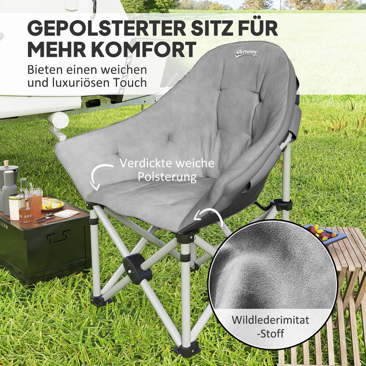 Klapstol foldbar campingstol med sidelomme, polstret bæretaske, op til 120 kg lasteevne, mørkegrå