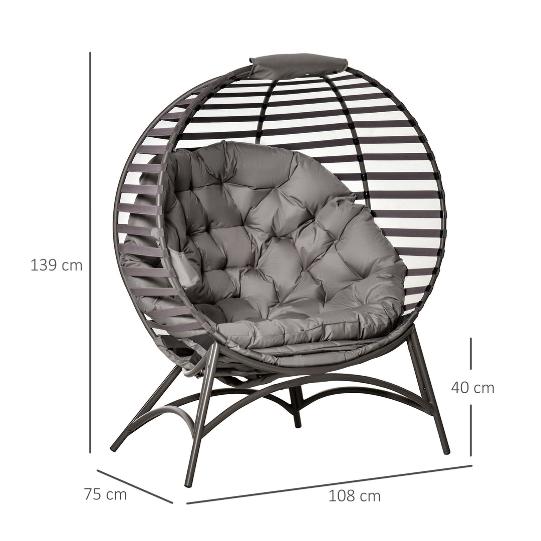 Papasan stol, havestol, 2-delt kurvestol med hynde, oval loungestol, foldbar, til altan, terrasse, udendørs/indendørs brug, sandbrun, stål, 118 x 75 x 139 cm