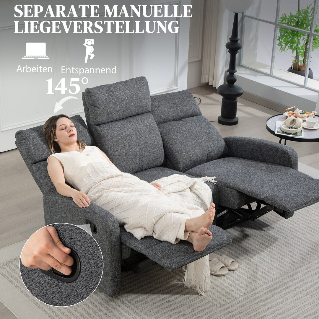 3-personers sofa, individuelt justerbare ryglæn, fodstøtte, stofbetræk, metal, grå