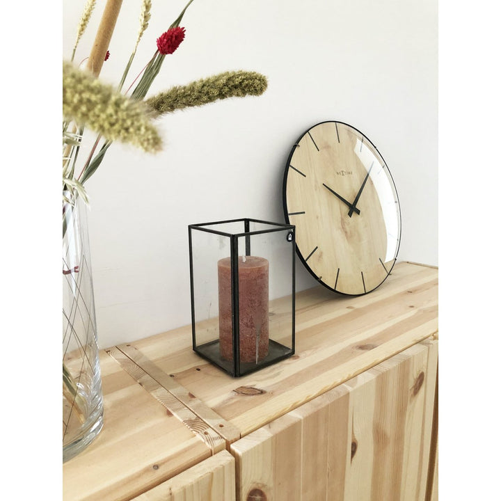 Vægur - 35 cm - Dome Glas - 'Edge Wood Dome'