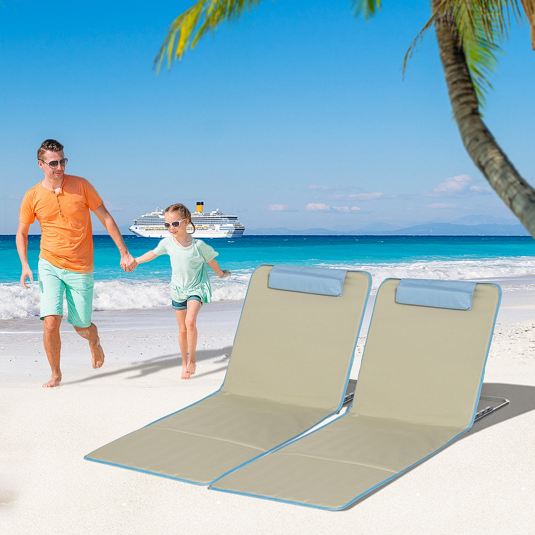Sæt med 2 strandmåtter, justerbare, foldbare, 124L x 53B x 37-50H cm, beige
