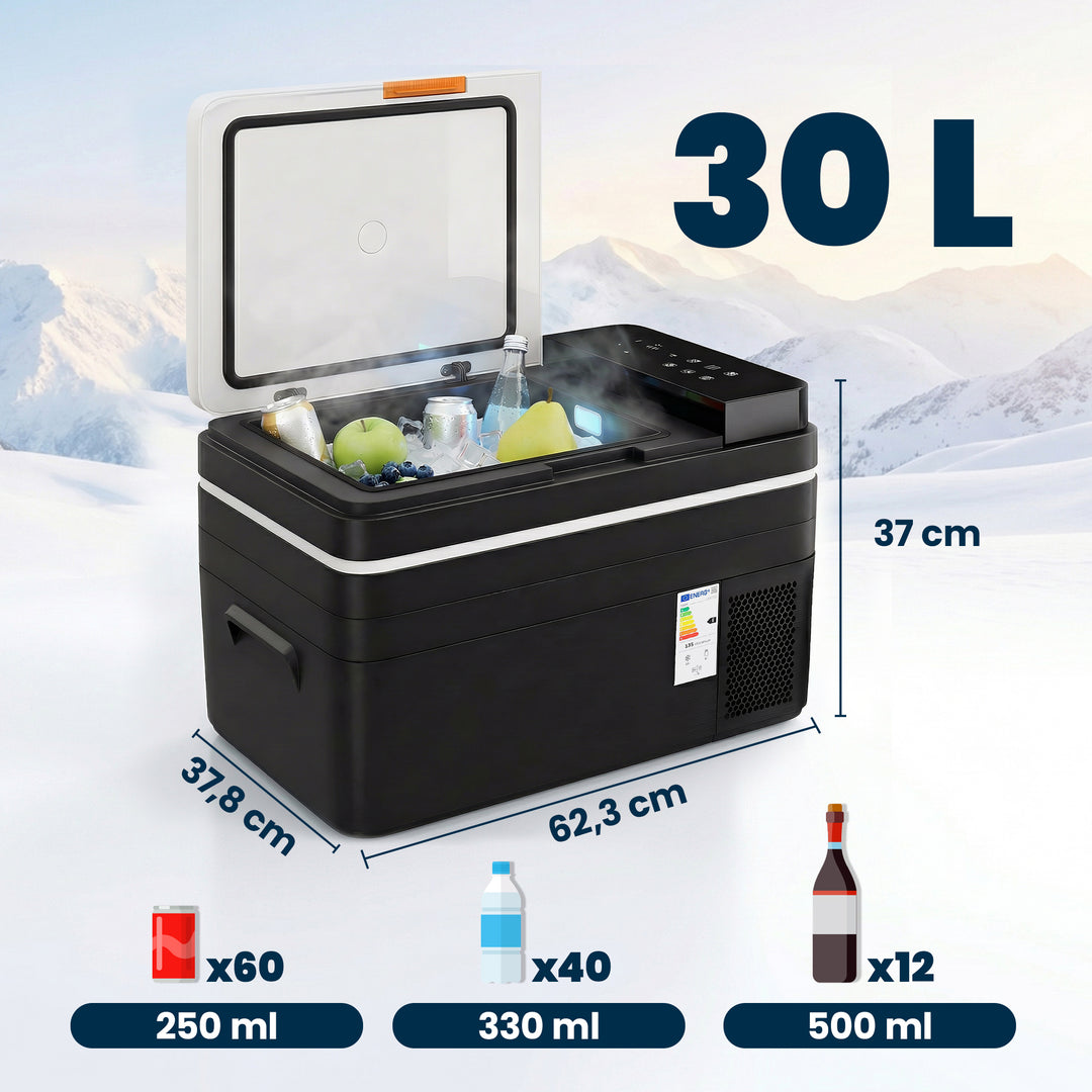 Kompressorkøler 30L -20℃-20℃ Elektrisk køler med app-styring LED-lys USB-port Batteribeskyttelse