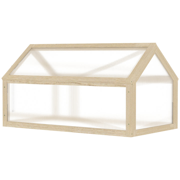 Minidrivhus, kompakt træplantehus, polycarbonatpaneler, ventilationshul, 90l x 52b x 49,5h cm, naturlig