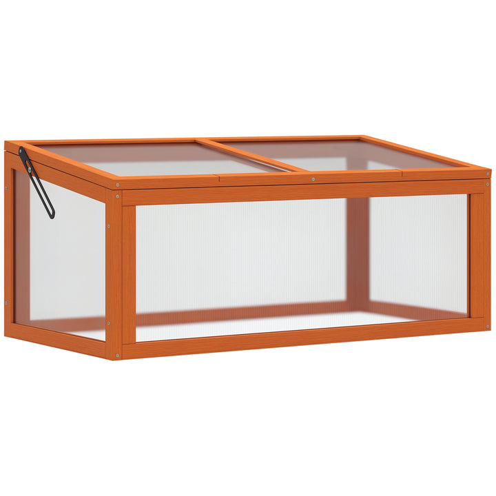 Koldramme-drivhus af træ og polycarbonat 90 x 46 x 40 cm drivhus med overdækning vejrbestandig koldrammekasse til haveplantebed orange