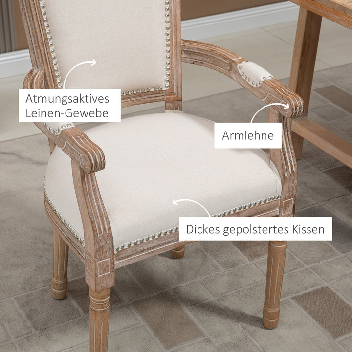 Spisebordsstol, køkkenstol, nittedekoration, fransk landstil, gummitræ, cremehvid, 59 x 63,5 x 96 cm