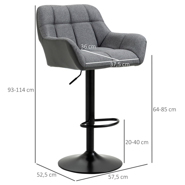 Barstole sæt med 2 retro design højdejusterbar kunstlæder hørlook grå + sort